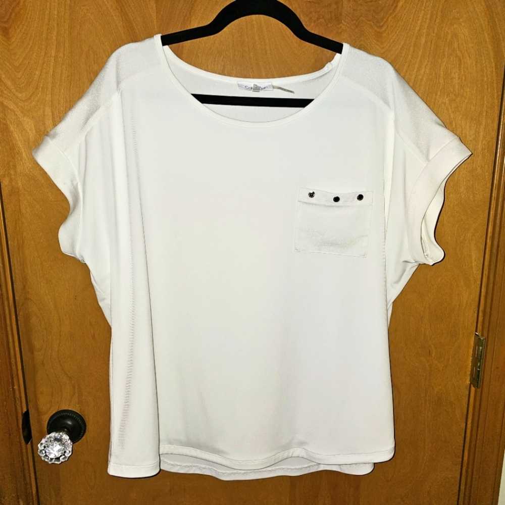 CALVIN KLEIN White Short Sleeve Scoopneck Top XL